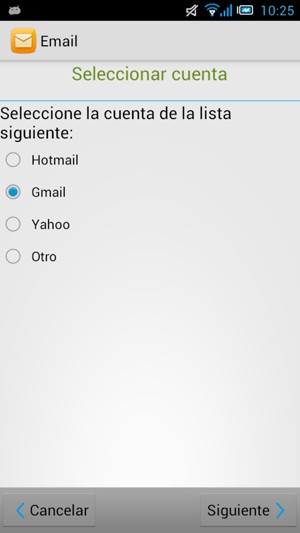Seleccione Gmail  o Hotmail y seleccione Siguiente