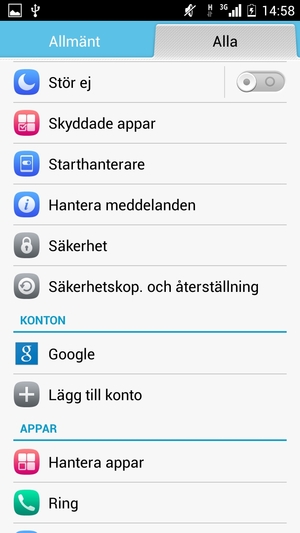 Återgå till Alla-menyn och välj Google