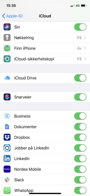 Velg tjenestene du vil sikkerhetskopiere