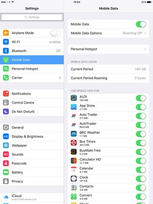 Select Mobile Data and select Mobile Data Options