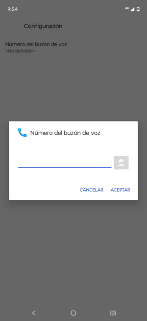 Introduzca el Número del buzón de voz y seleccione ACEPTAR