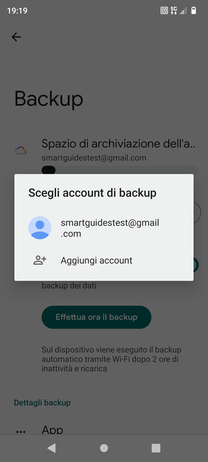 Seleziona il tuo account di backup