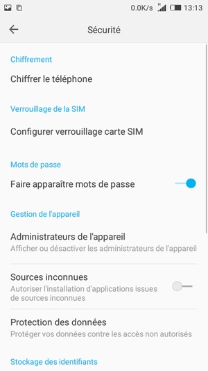 Sélectionnez Configurer verrouillage carte SIM