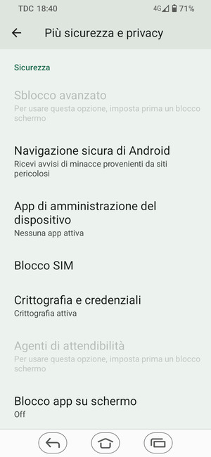 Scorri e seleziona Blocco SIM