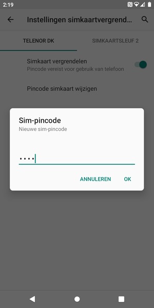 Voer uw Nieuwe sim-pincode in en selecteer OK