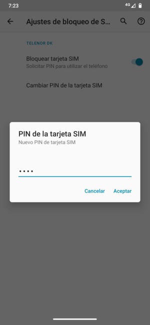 Introduzca su Nuevo PIN de la tarjeta SIM y seleccione Aceptar
