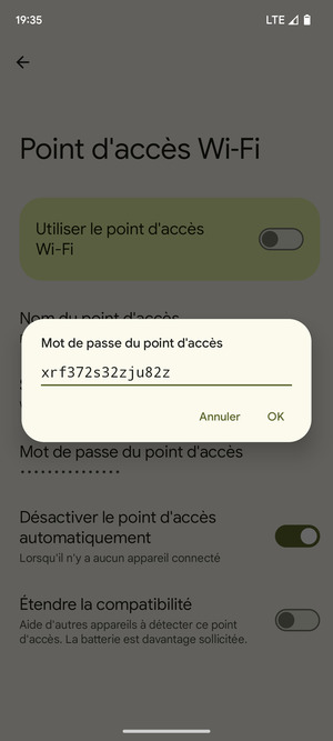 Saisissez un mot de passe de hotspot Wi-Fi d'au moins 8 caractères et sélectionnez OK