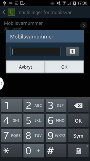 Skriv inn Mobilsvarnummer og velg OK