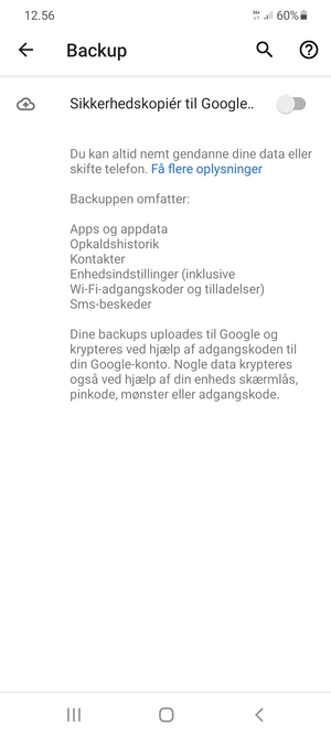 Aktiver Sikkerhedskopiér til Google