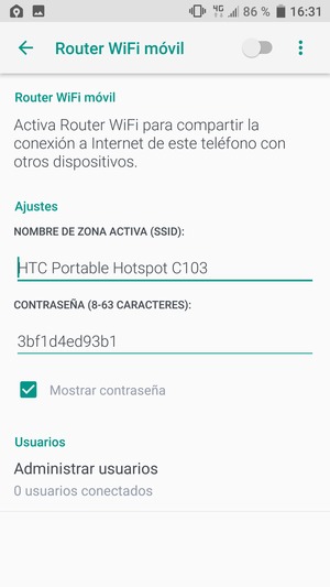 Introduzca una contraseña de al menos 8 caracteres y active Router WiFi móvil