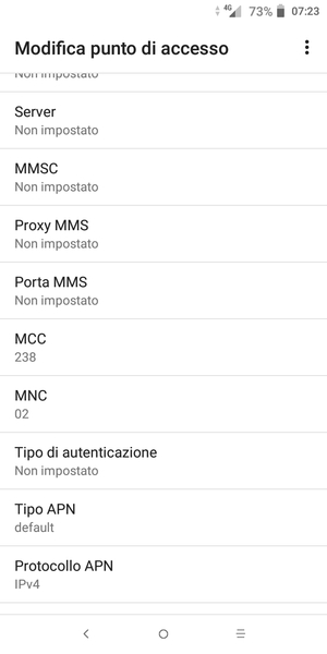 Scorri verso il basso e inserisci le informazioni di internet