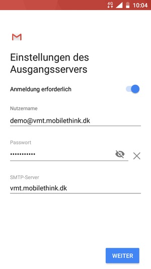 Geben Sie die Server-Adresse für ausgehende Post ein