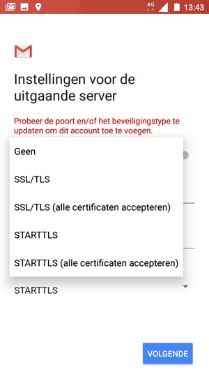 Selecteer Geen en VOLGENDE