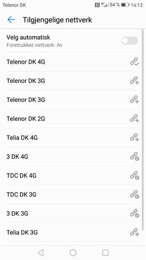 Velg en nettverksoperatør fra listen