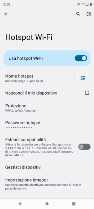 Il telefono è ora pronto per essere usato come modem