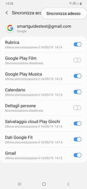 Seleziona Sincronizza adesso