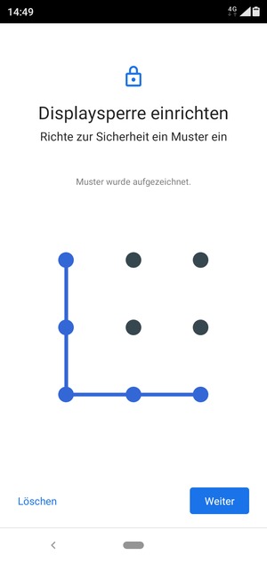 Zeichnen Sie ein Entsperrmuster und wählen Sie Weiter