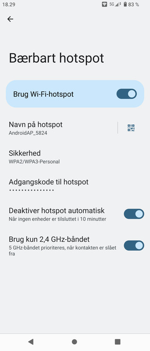 Din telefon er nu sat op til brug som modem