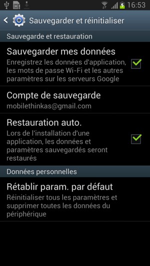 Sélectionnez Compte de sauvegarde