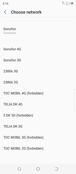 Select a network operator from the list