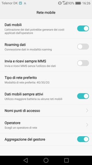 Seleziona Tipo di rete preferito