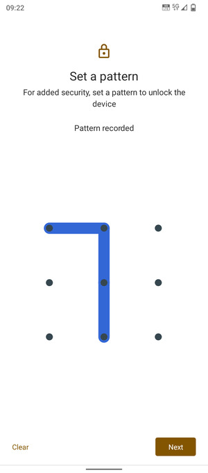 Draw an unlock pattern and select Next