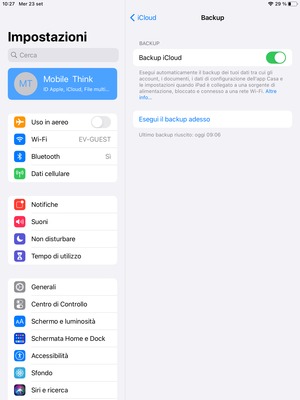 Imposta Backup iCloud su ON