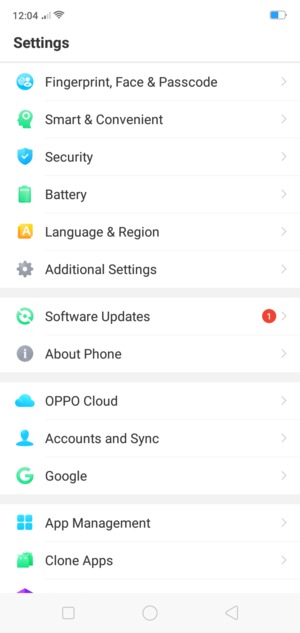 Scroll to and select Accounts and Sync