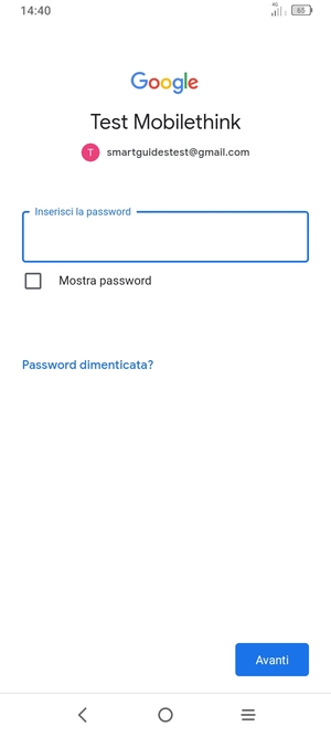 Inserisci la tua password e seleziona Avanti