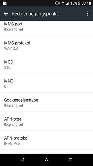 Scroll ned og indtast internet-oplysninger