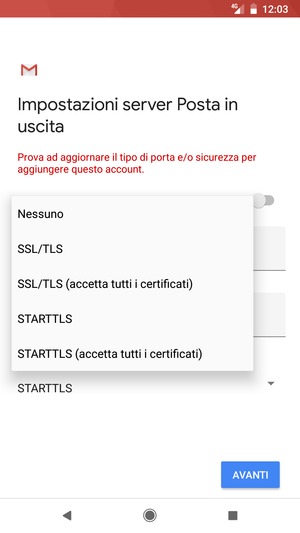 Seleziona Nessuno e AVANTI