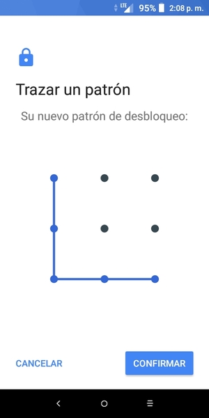 Dibuje de nuevo el patrón de desbloqueo y seleccione CONFIRMAR