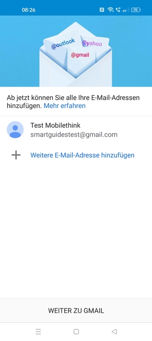 Wählen Sie WEITER ZU GMAIL