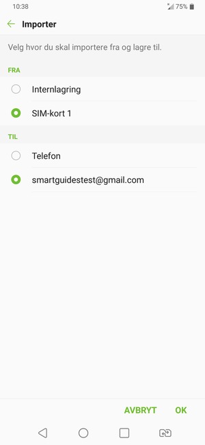 Velg Google-konto og velg OK