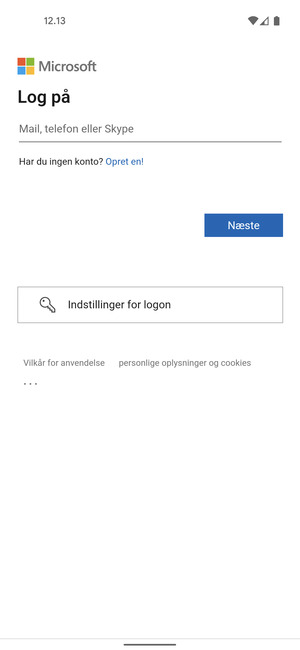 Indtast din e-mailadresse og vælg Næste