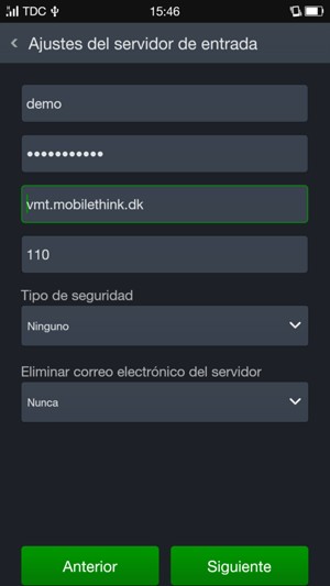 Introduzca Nombre de usuario y la dirección de servidor Entrada. Seleccione Siguiente