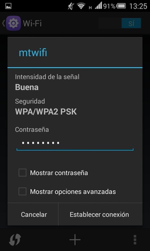 Introduzca la contraseña de Wi-Fi y seleccione Establecer conexión