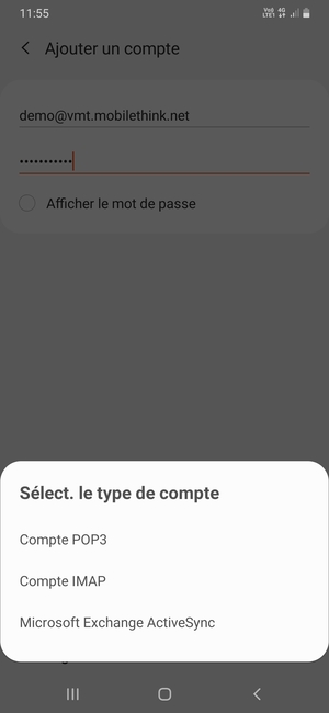 Sélectionnez Compte POP3 ou Compte IMAP