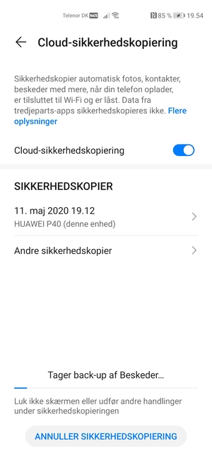 Afvent at sikkerhedskopieringen er afsluttet