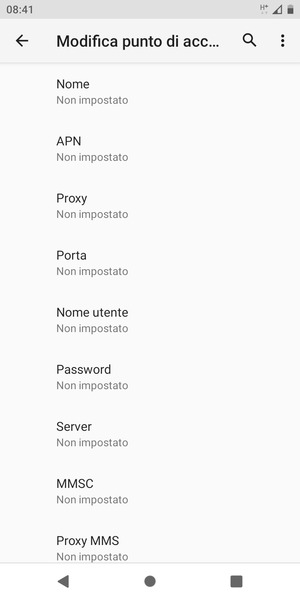 Inserisci le informazioni di Internet