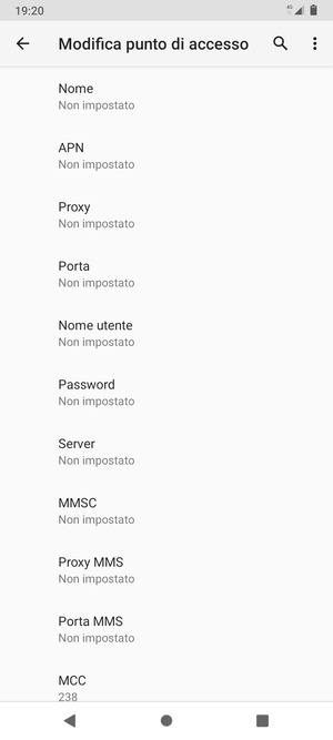 Inserisci le informazioni di Internet