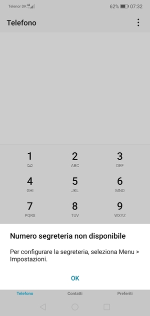 Se la segreteria telefonica non è configurata, seleziona OK