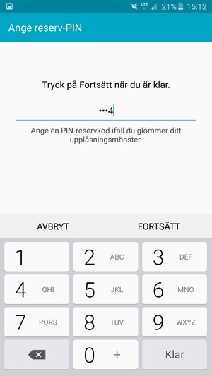 Ange en PIN-reservkod och välj FORTSÄTT