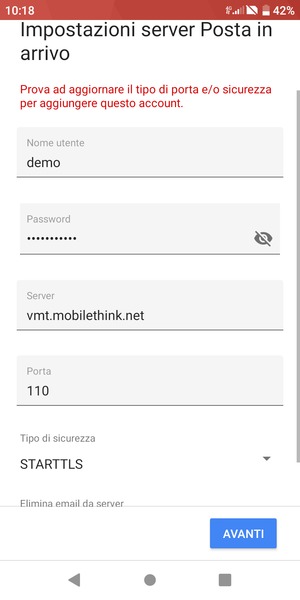 Seleziona Tipo di sicurezza