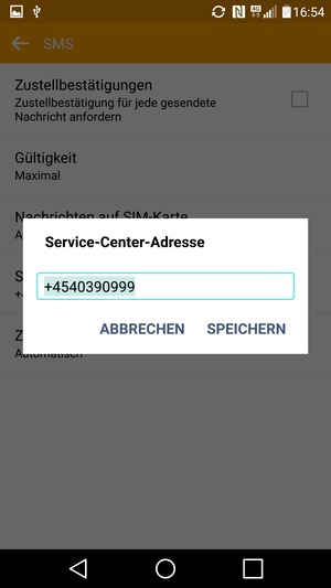 Geben Sie die Service-Center-Adresse Nummer ein und wählen Sie SPEICHERN