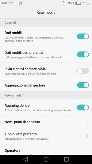 Attivo o disattiva Roaming dei dati