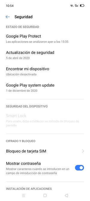 Desplácese y seleccione  Bloqueo de tarjeta SIM