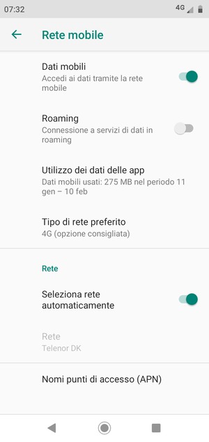 Seleziona Nomi punti di accesso (APN)