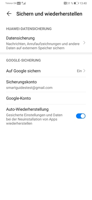 Wählen Sie Sicherungskonto