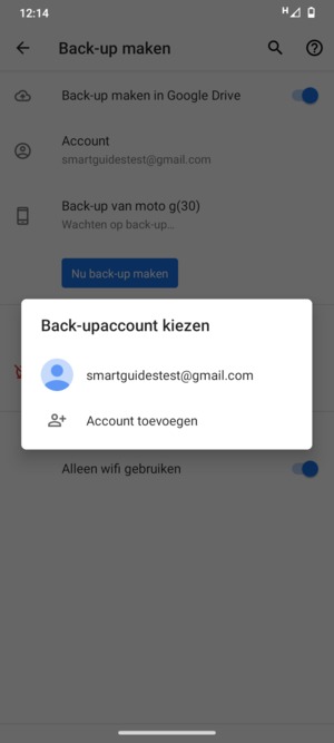 Selecteer uw back-up-account